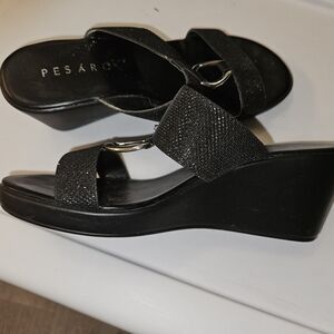 Pesaro Glittery Black Women's Wedge Sandals